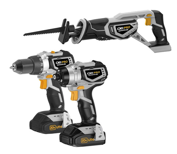 New CONSTRUX PRO CXP20VDIR 20V Max Drill, Impact Driver, Reciprocating Saw Combo Kit