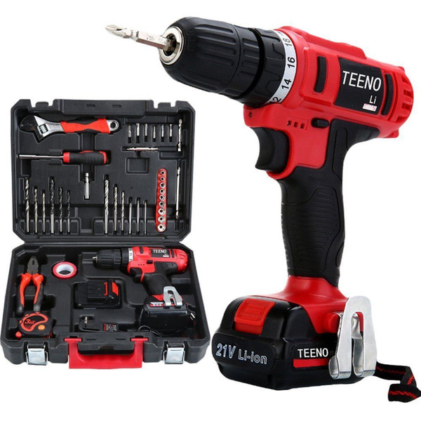 EENO drill without cable 21V 2 batteries ion lithium 41 accessories gloves