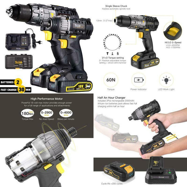 Drill Driver Set Impact Driver 18V 20V Max 2.0Ah Twin Pack 30min Fast Charger 18