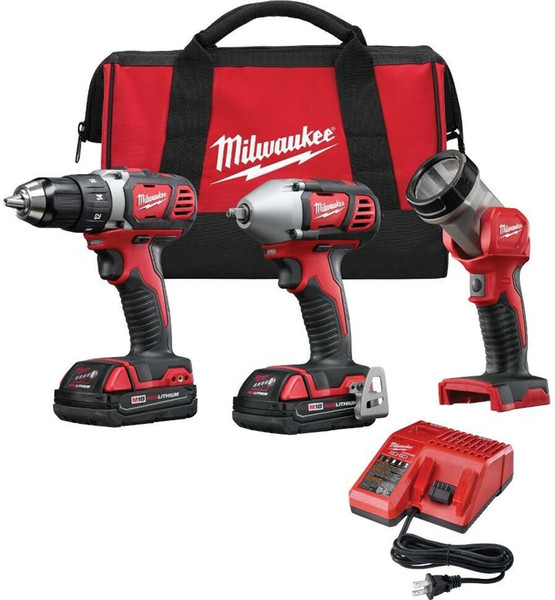 2691-23 MILWAUKEE M18 Li-Ion Cordless Impact Wrench, Drill, Worklight Combo Kit