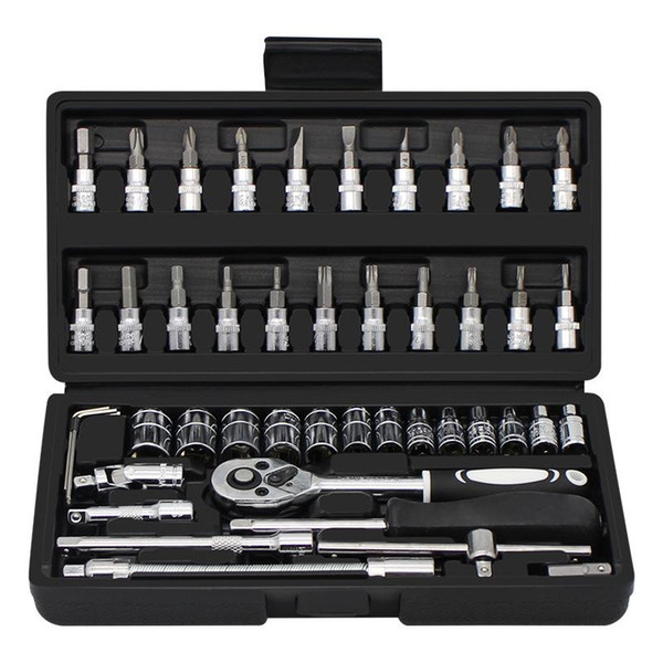 46 Pieces of Mechanical Repair Tool Set Small Sleeve Fast Ratchet Casing Wrench Repair Screwdriver Universal Combo Box