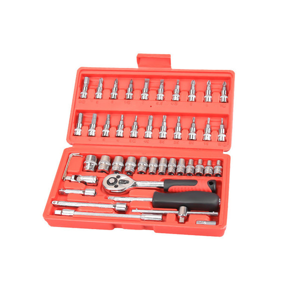 Small Fast Ratchet Sleeve 6.3mm Car Repair Sleeve Auto Repair Kit 46 Piece Set Hardware Toolbox