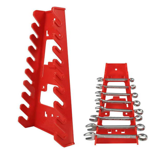 9 Slots Red Plastic Spanner Rack Wrench Holder Storage Rack Rail Tray Wrench Organizer Tools for Walls Pegboard Mobile Tool Cart