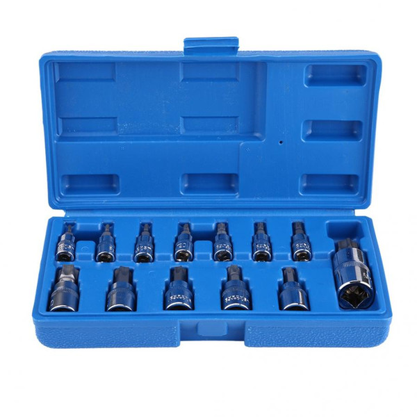 Overseas 13Pcs Torx Star Bit Socket Set 1/2inch 3/8inch 1/4inch Drive Star Bit Socket Chrome-Vanadium Steel Car Repair Tools