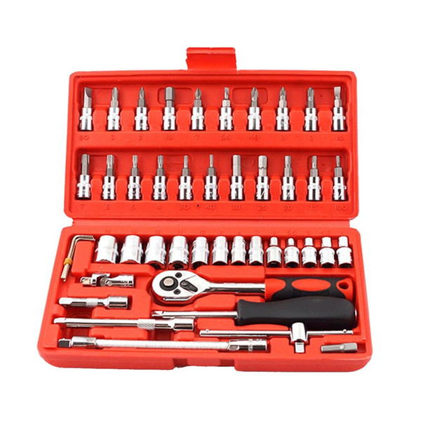 46Pcs Set Wrench Sleeve Set Professional Auto Insurance Car Socket Rod Ratchet Car Repair Kit Accessories