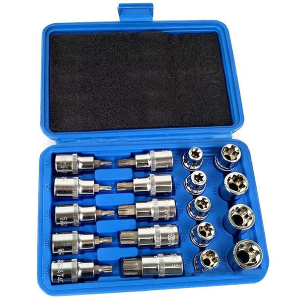 19pcs 1/2in Socket Set Drive Star Socket Bit Set E10 - E24 Torx T20 - T70 Pressure Batch Repair Tools