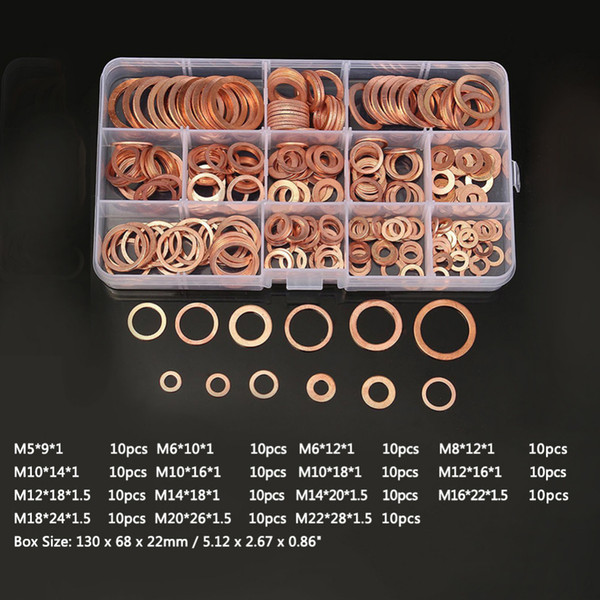 150Pcs/Pack Car Copper Washer Auto Repair Tools Oil Seal Sheet Gasket Assortment Hardware Fastner M5 M6 M8 M10 M12 M14 M16 M18