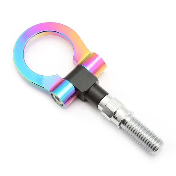 Neo Chrome Rounded Tow Hooks European Japanese Rainbow Folding Rear Screw on Racing Towing Hook Aluminum