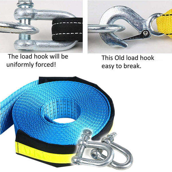 Hot 8T Car Towing Rope With U-Shape Hooks Safety Car Emergency Helper Towing Cable Reflective Strap JLD