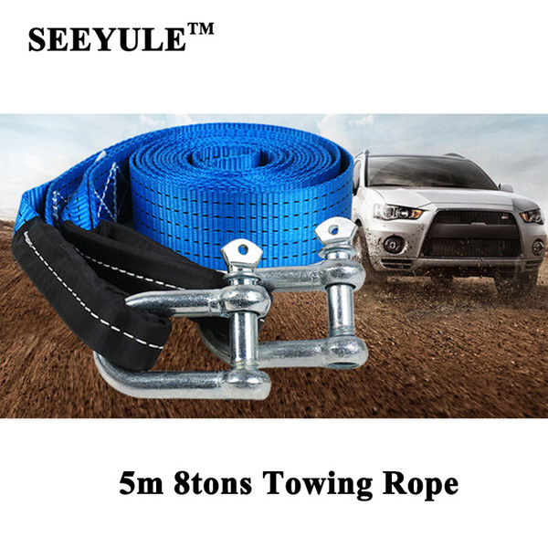 1pc SEEYULE 8tons 5m Heavy Duty Car Towing Rope Auto Emergency Helper U-Shape Hooks High Strength Car Trailer Towing Bar Straps