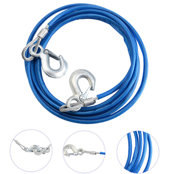 High Quality 5Tons 4m Car Vehicle Boat Steel Wire Tow Rope Towing Pull Strap Rope With Hook Heavy Duty Car Tow Cable