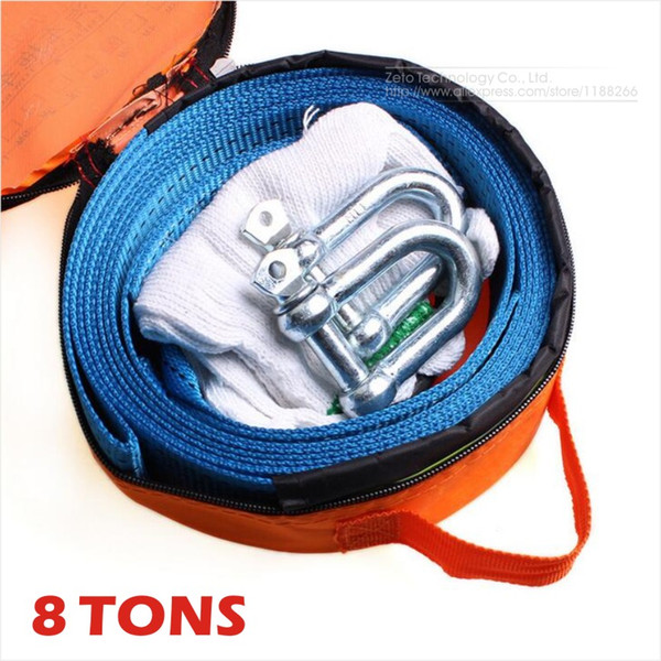 Wholesale-3M 8Tons Tow Cable Tow Strap Car Towing Rope With Hooks High Strength Nylon For Heavy Duty Car Emergency Send Gloves