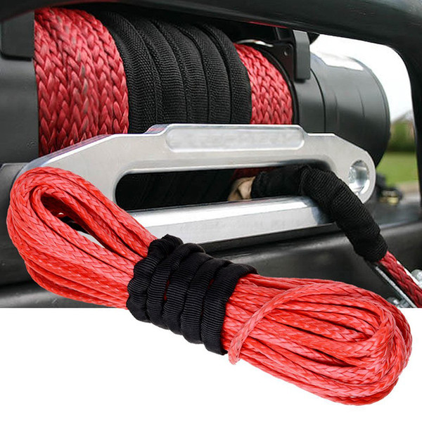 15m*6mm 1/4'' x 50' 7000lbs Red Synthetic Winch Rope Cable Line With Hook for ATV UTV Off-Road