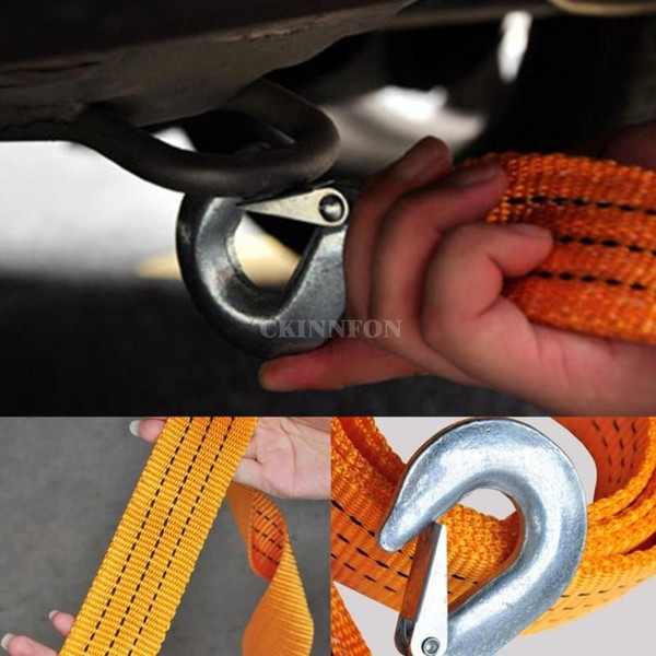 DHL 50PCS 3M 3 Tons Car Tow Cable Emergency Trailer Rope With 2 Anti-Slip Hooks For Heavy