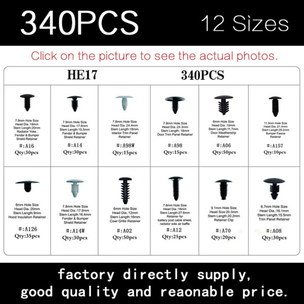 New 340pcs Auto Fastener Clip Mixed Car Body Push Retainer Pin Rivet Bumper Door Trim Panel Retainer Fastener Kit