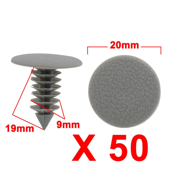 X Autohaux 50Pcs Gray Plastic Door Bumper Push Rivets Clip 9Mm For Auto Car