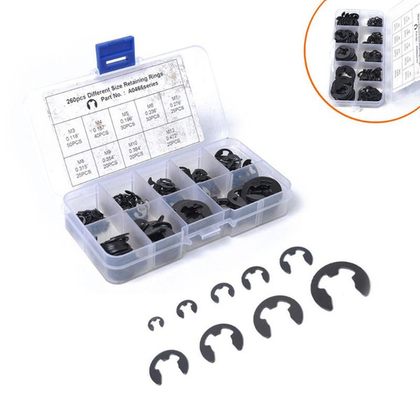 Carbon Spring Steel E-clip Snap Ring Assortment Circlip Retaining Ring 260pcs Auto Replacement Parts