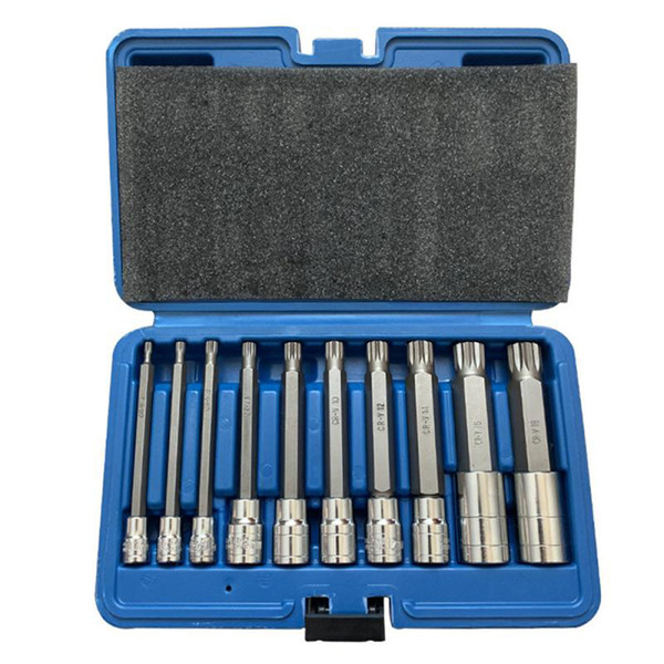 10Pcs/Set Car Repair Tool Triple Square Spline Bit Socket Set M type 1/2 3/8 1/4 Tamper Proof Long Reach Car Hand-held Disassembly Tool