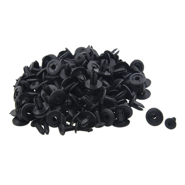 100 Pcs Car Fender Push Type Black Plastic Rivets Fastener 6mm Hole