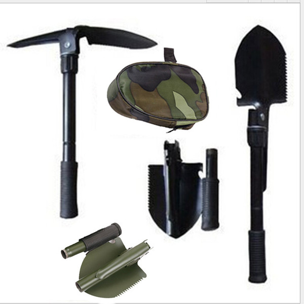 Outdoor Folding Shovel Spade Pick Emergency Tool w Compass Army Pouch Foldable