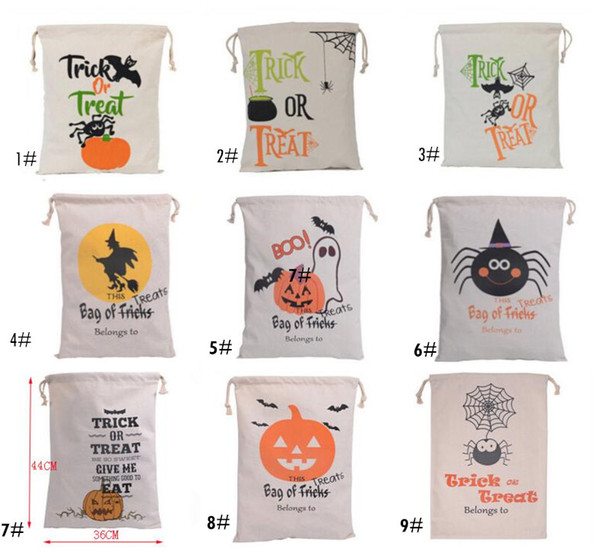 9 Design childrens Halloween Gift Bags Canvas drawstring bag Deer Pumpkin Devil Spider Printing Styles 2018 Cotton Drawstring Bag