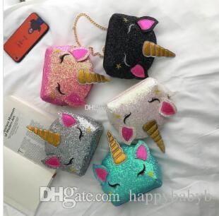 5 styles Bling Unicorn Chain Shoulder Bags Sequins Cartoon Crossbody Bag kids Messenger Bag coin bag For party favor gift