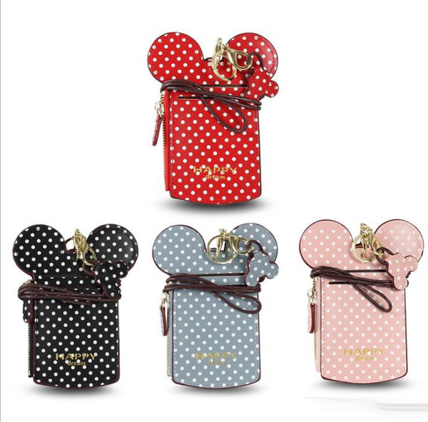 2019 new Dots kids coin purse Name Credit Card Holderss cartoon ear letter happy dream Lanyard neck strap card holder