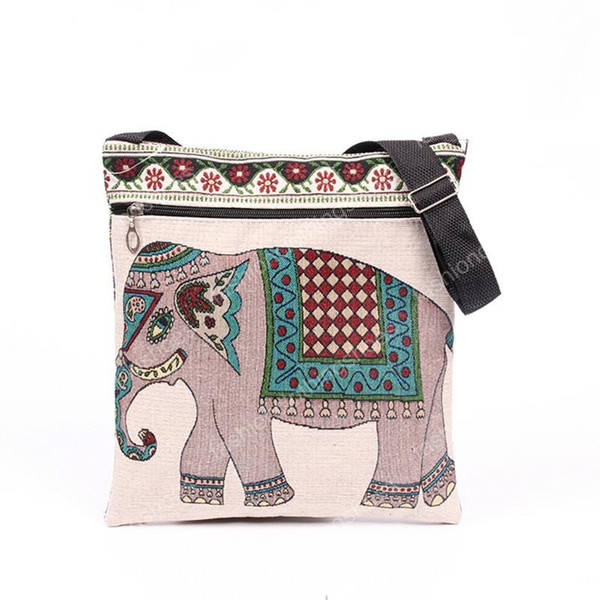 one-shoulder Canvas Elephant Shoulder Bags cartoon Casual Messenger bag Elephant folk-custom Striped bag