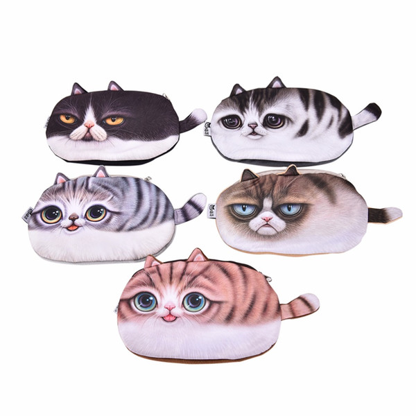 New Girl 3D Coin Purse Wallet Bag Ladies Face Zipper Mini Cat Animal Coin Purse Children's Purse Coins Pouch Kawaii Bag