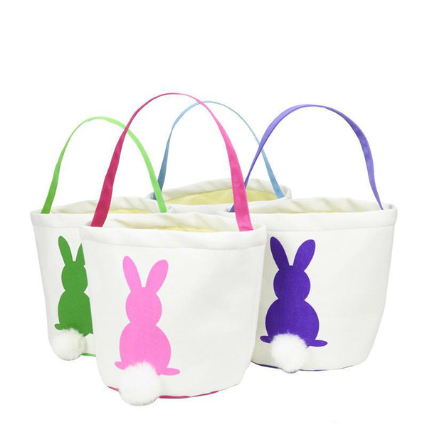 On Sale 4 Colors 2019 New Easter Rabbit Basket Easter Bunny Bags Rabbit Printed Canvas Tote Bag Egg Candies Baskets