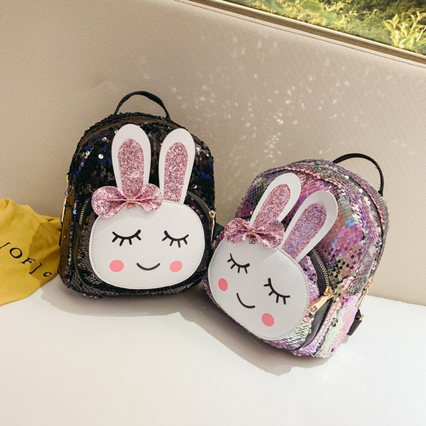 Children's Bag 2019 New PU Shoulders Bag Girl's Cute Gradient Sequins Rabbit Backpack Boy's Cartoon Handbag Student's Backbag