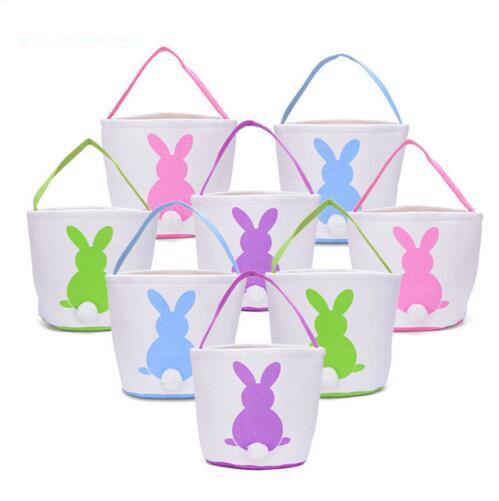 Easter Rabbit Basket Easter Bunny Bags Rabbit Printed Canvas Tote Bag Egg Candies Baskets 4 Colors 50pcs OOA3960