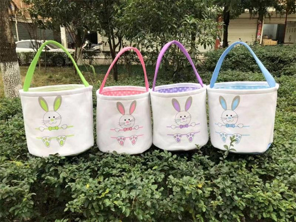 Easter Basket Canvas Easter Rabbit Baskets Bunny Ears Buckets Rabbit Tail Pail Latest Easter Eggs Hunt Bag Kids Handbags