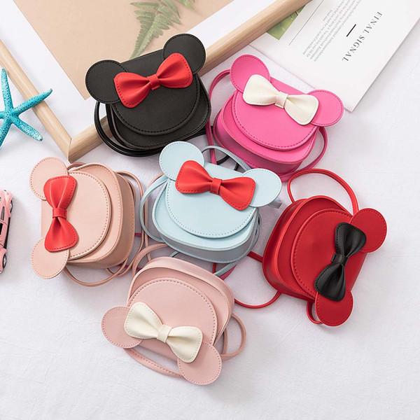 2019 Girl Coin Purse Handbag Children Wallet Small Coin Box Bag Cute Mouse Bow Kid Money Bag Baby Shoulder Purse