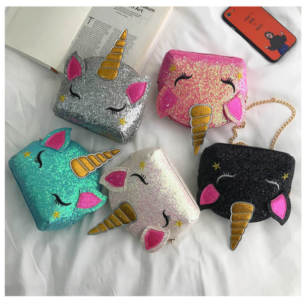 5 styles Unicorn Chain Shoulder Bags Bling Sequins Cartoon Crossbody Bag kids Messenger Bag coin bag party