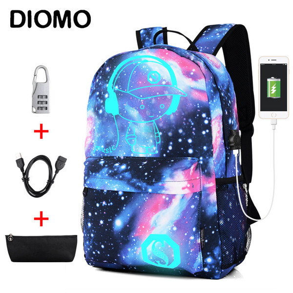 Diomo Cool Luminous School Bags For Boys And Girls Backpack With Usb Charging Anime Backpack For Teenager Girls Anti-theft Y19051701