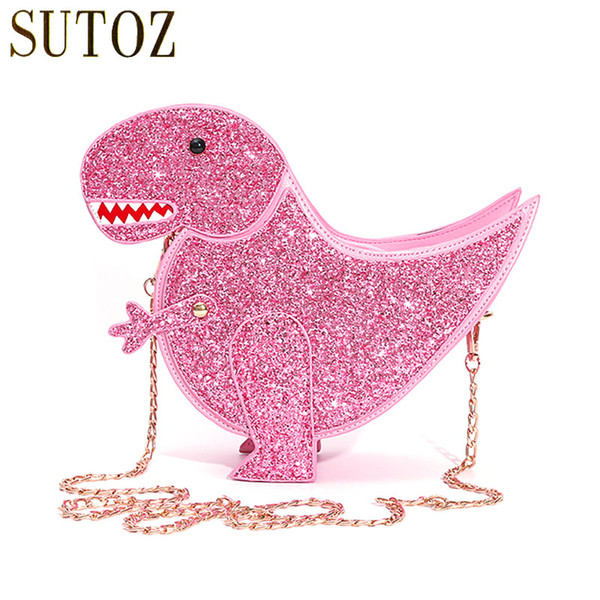 Unique Dinosaur Shaped Glitter Crossbody Bags for Girls Small Woman Chain Shoulder Bag Funny Children Party Bags Purse BA680