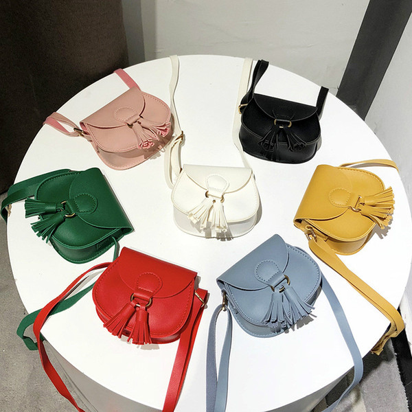 New Fashion Girls Cross Bag Fashion Kids PU Single Shoulder Bag with Tassel Girls Purse Kids Accessories