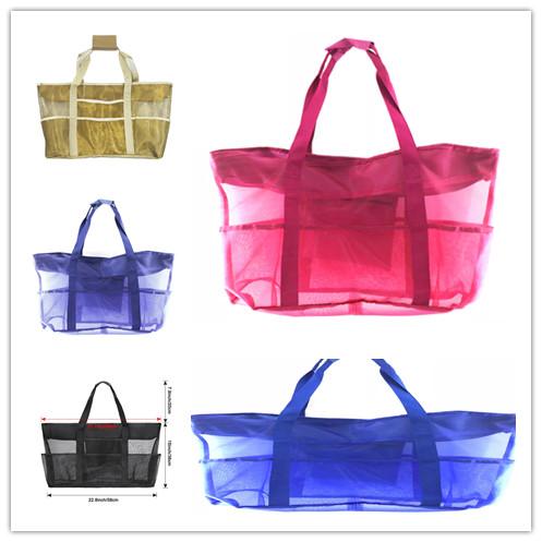 New Women Transparent Mesh Handbag Totes Large Capacity Slatchel Outdoor Travel Beach One Shoulder Bags Shopping Bag Storage Purse E22809