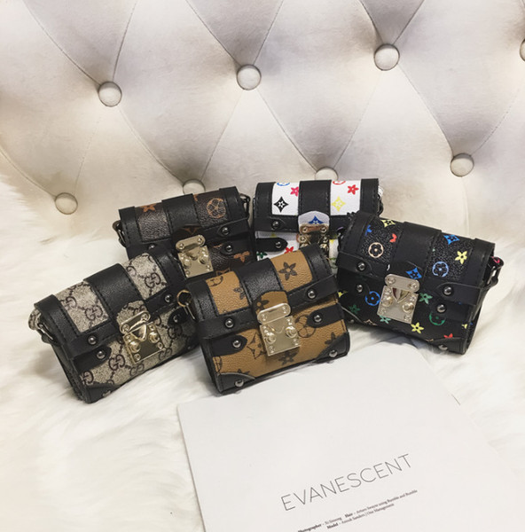 Fashion kids bag girls floral letter printed one-shoulder bag children metal buckle messenger bag lady children handbag F6584