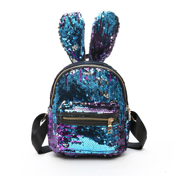 Lovely Rabbit Paillette Backpack fashion bag Shoulder Zipper bags Girl bags colorful backpacks wholesale free shipping