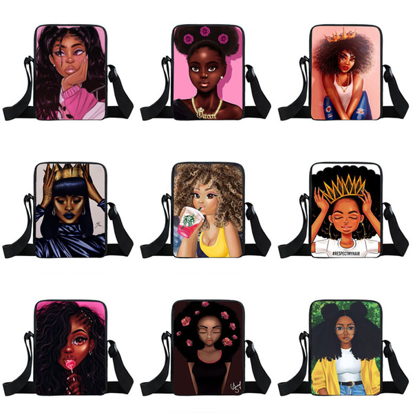 Afro Girls One-Shoulder Backpacks 35 Design Cartoon Character Crown Girl Multi Function Square Bags Kids Design Messenger Bag 04