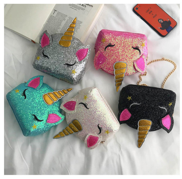 Glitter Unicorn Chain Bags Kids Cartoon Crossbody Shoulder Bags Boys Girls Fanny Pack Waist Bag Cute INS Coin Purse Wallet Pouches B71701