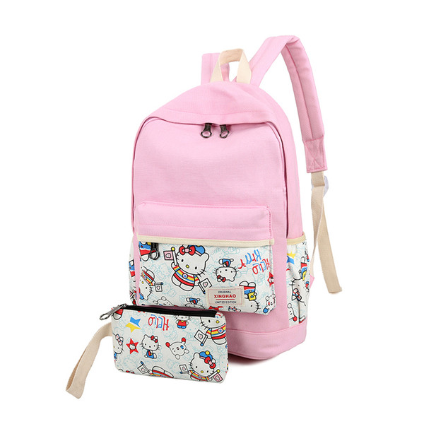 High Quality Women Canvas Character Backpacks School Bags For Girls Teenagers Backpack Bag Sets Travel Student Composite Bags