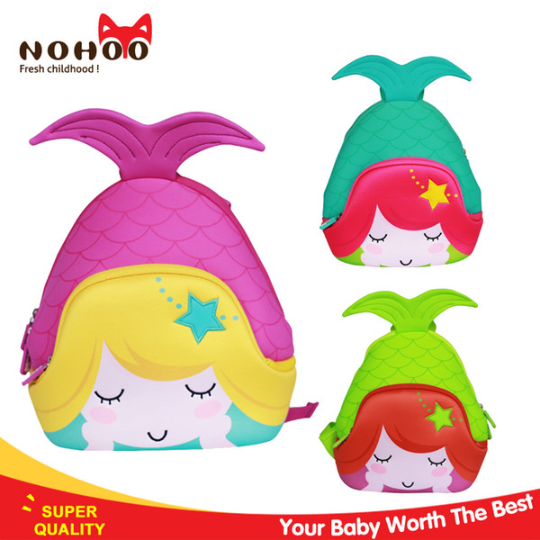 Wholesale NOHOO factory price high quality cute mermaid kids bags neoprene kindergarten camping backpack for girls