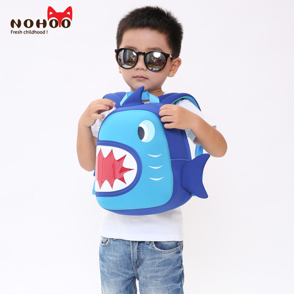 2018 NOHOO factory hot selling neoprene Cute Children school bag popular latest design cartoon shark backpack