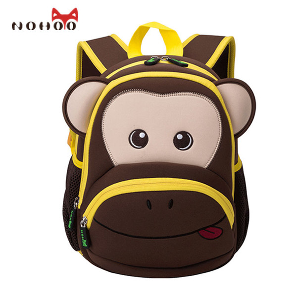 NOHOO Monkey Kids Baby Bags For Girls Boys Waterproof 3D Animals Bags For Children Waterproof School Bag