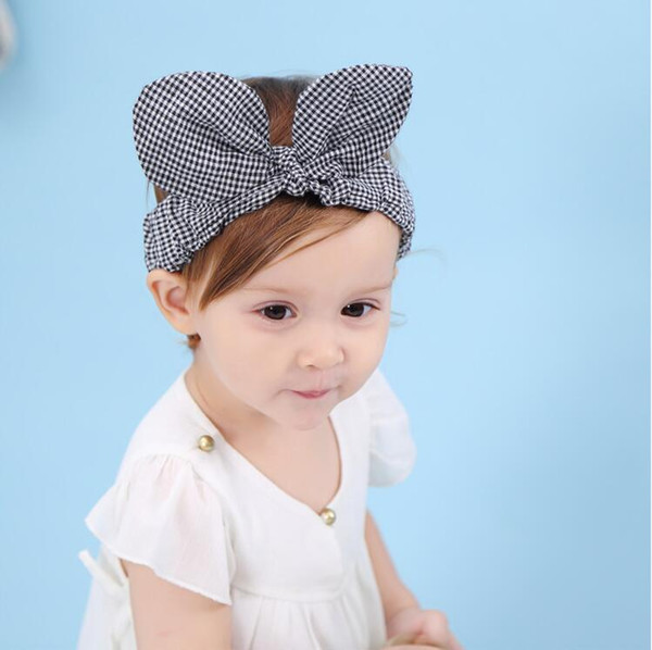 New Sweet And Lovely Cotton Lattice Rabbit Ears Baby Hair Band Party Girl Dressed Headwear Bow knot Headbands