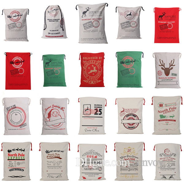 20 Types Christmas Large Canvas Santa Claus Drawstring Bags With Reindeers Monogramable Xmas Gifts Packing Bags Free DHL CFB08