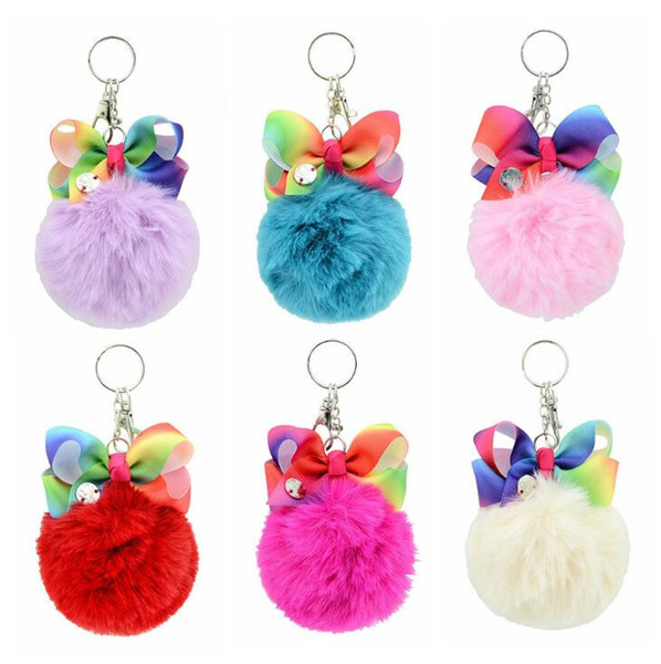 JoJo Siwa solid Pom Pom with Rainbow Bow Keychain 6 styles the best gift for girls.